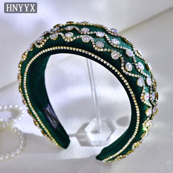 HNYYX Fashion Crystal Αξεσουάρ Μαλλιά Μοναδικά στρας με φαρδιά λουλούδια κεφαλόδεσμος Πράσινο ρετρό γυναικείο κομμωτήριο για πάρτι Α251