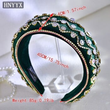 HNYYX Fashion Crystal Αξεσουάρ Μαλλιά Μοναδικά στρας με φαρδιά λουλούδια κεφαλόδεσμος Πράσινο ρετρό γυναικείο κομμωτήριο για πάρτι Α251