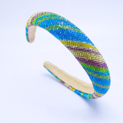 Vaivorykštės spalvos Kalnų krištolinio akmens kempinė paminkštinta plaukų juosta galvos juosta suaugusiems plaukų aksesuarai Hair Jewley