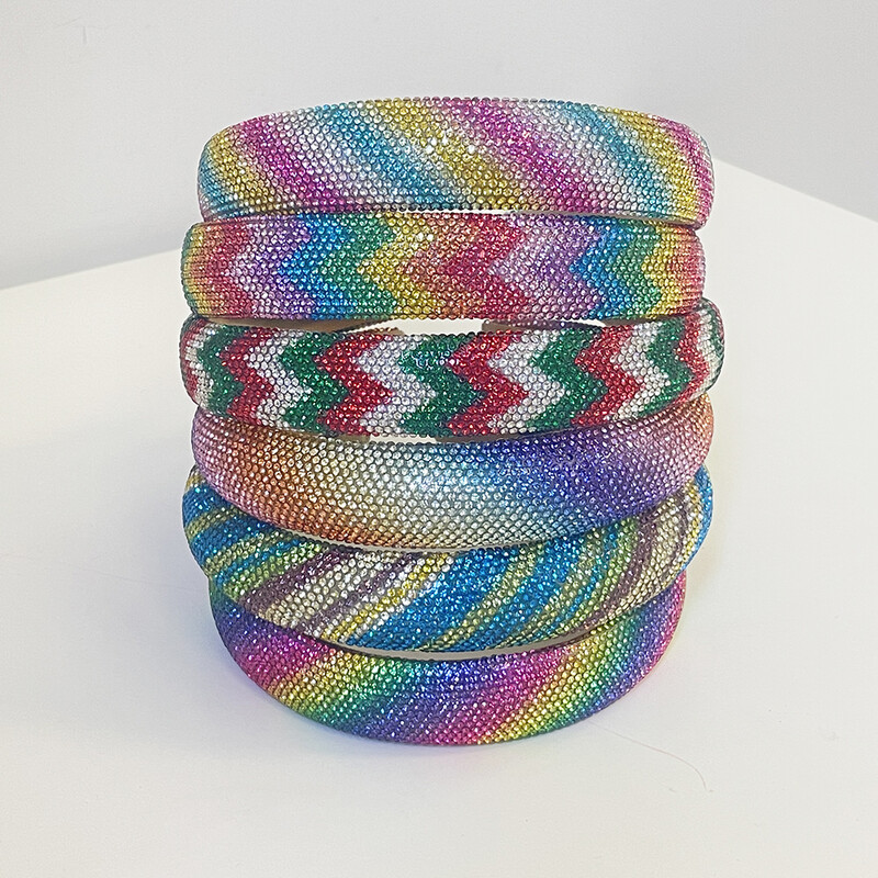 Vaivorykštės spalvos Kalnų krištolinio akmens kempinė paminkštinta plaukų juosta galvos juosta suaugusiems plaukų aksesuarai Hair Jewley