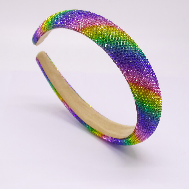 Vaivorykštės spalvos Kalnų krištolinio akmens kempinė paminkštinta plaukų juosta galvos juosta suaugusiems plaukų aksesuarai Hair Jewley