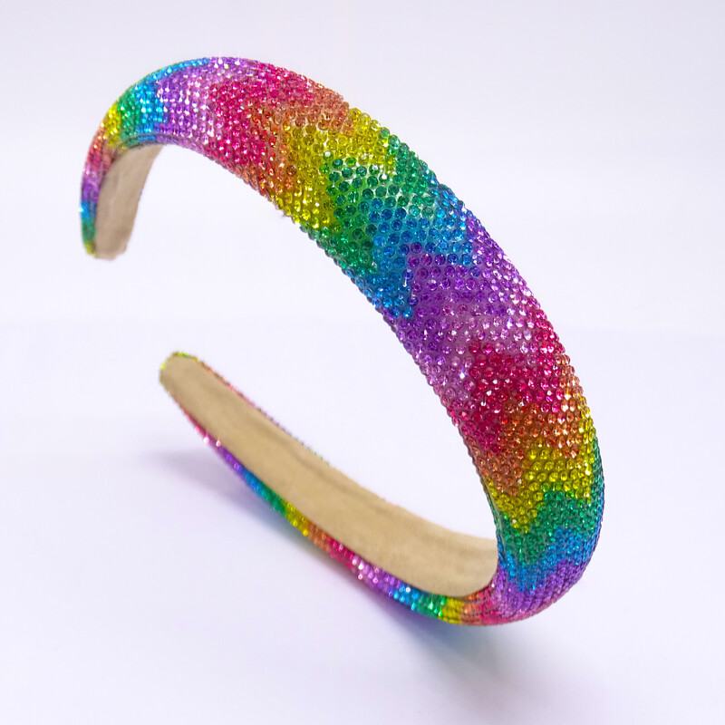 Vaivorykštės spalvos Kalnų krištolinio akmens kempinė paminkštinta plaukų juosta galvos juosta suaugusiems plaukų aksesuarai Hair Jewley