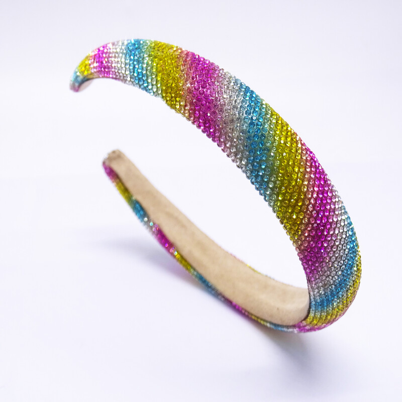 Vaivorykštės spalvos Kalnų krištolinio akmens kempinė paminkštinta plaukų juosta galvos juosta suaugusiems plaukų aksesuarai Hair Jewley