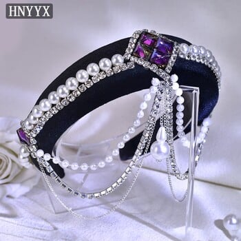 HNYYX Luxury Crystal Hair Chain Headband Fashion Pearl Αξεσουάρ για γυναίκες Κόμμωση με στρας Νυφικό μέτωπο Tiara A256