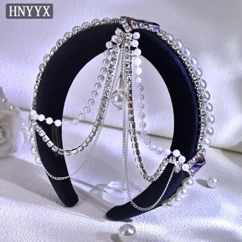 HNYYX Luxury Crystal Hair Chain Headband Fashion Pearl Αξεσουάρ για γυναίκες Κόμμωση με στρας Νυφικό μέτωπο Tiara A256