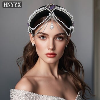 HNYYX Luxury Crystal Hair Chain Headband Fashion Pearl Αξεσουάρ για γυναίκες Κόμμωση με στρας Νυφικό μέτωπο Tiara A256