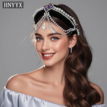 HNYYX Luxury Crystal Hair Chain Headband Fashion Pearl Αξεσουάρ για γυναίκες Κόμμωση με στρας Νυφικό μέτωπο Tiara A256