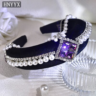 HNYYX luksuslik kristallist juuksekett peapael Moepärlite aksessuaarid naistele kivist peakate Pruudi otsaesine tiaara A256