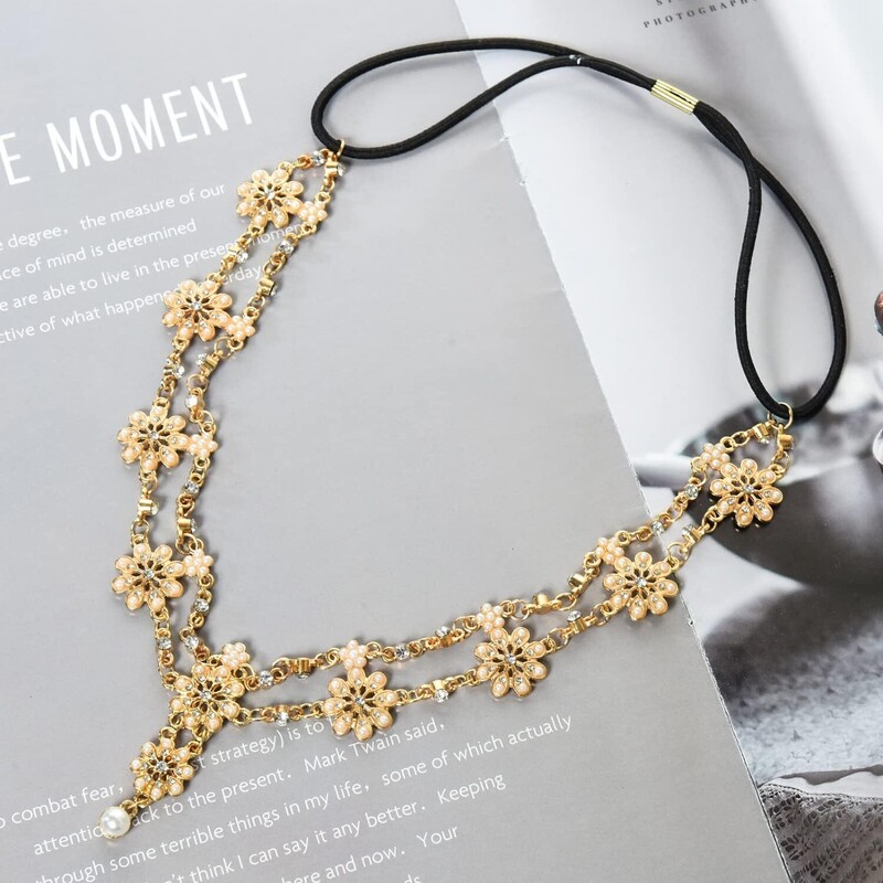 Rochie de cap elegantă la modă pentru femei, imitație de perle, strasuri, lanț pentru cap de flori, bijuterii pentru frunte, accesorii de nuntă de mireasă