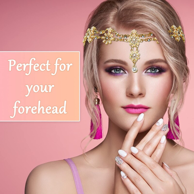 Rochie de cap elegantă la modă pentru femei, imitație de perle, strasuri, lanț pentru cap de flori, bijuterii pentru frunte, accesorii de nuntă de mireasă