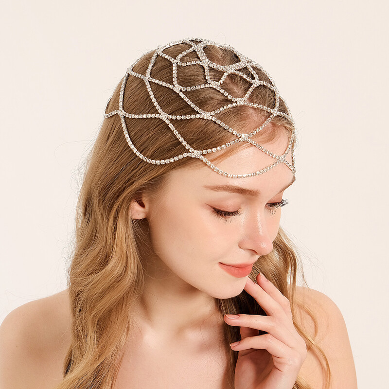 Accesorii pentru bandă de lanț de păr cu strasuri simple, accesorii pentru femei, pereche de cristal pentru petrecere, bijuterii pentru frunte de mireasă, diademă cu franjuri