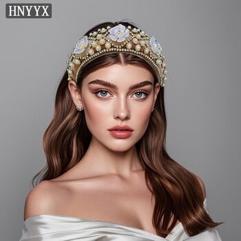 HNYYX Luxury Baroque Αξεσουάρ Μαλλιών Γυαλιστερό στρας Γυναικείο Κεφαλόδεσμο με φαρδύ λουλούδι Σφουγγάρι Αντιολισθητικό μαργαριτάρι Hairband A250