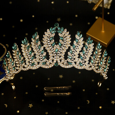 DIEZI Vintage barokk zöld vörös kristály tiara korona női lányparti királynő strassz korona karácsonyi hajruha kiegészítők