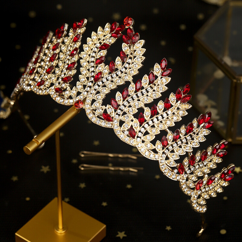 DIEZI Vintage barokk zöld vörös kristály tiara korona női lányparti királynő strassz korona karácsonyi hajruha kiegészítők