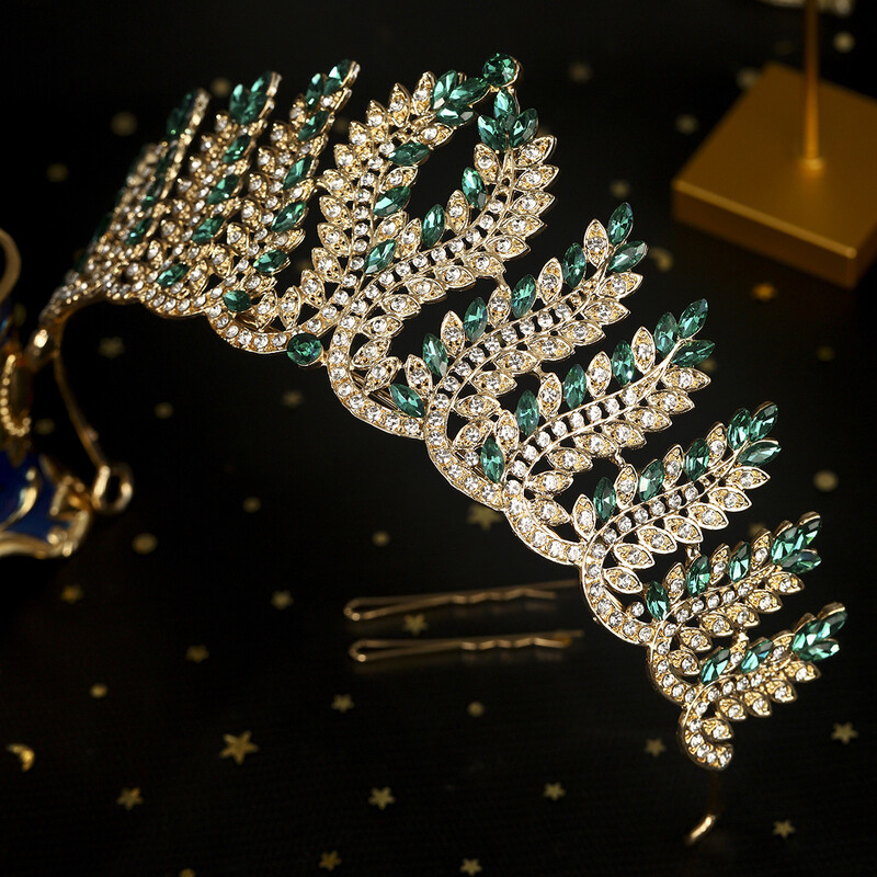 DIEZI Vintage barokk zöld vörös kristály tiara korona női lányparti királynő strassz korona karácsonyi hajruha kiegészítők
