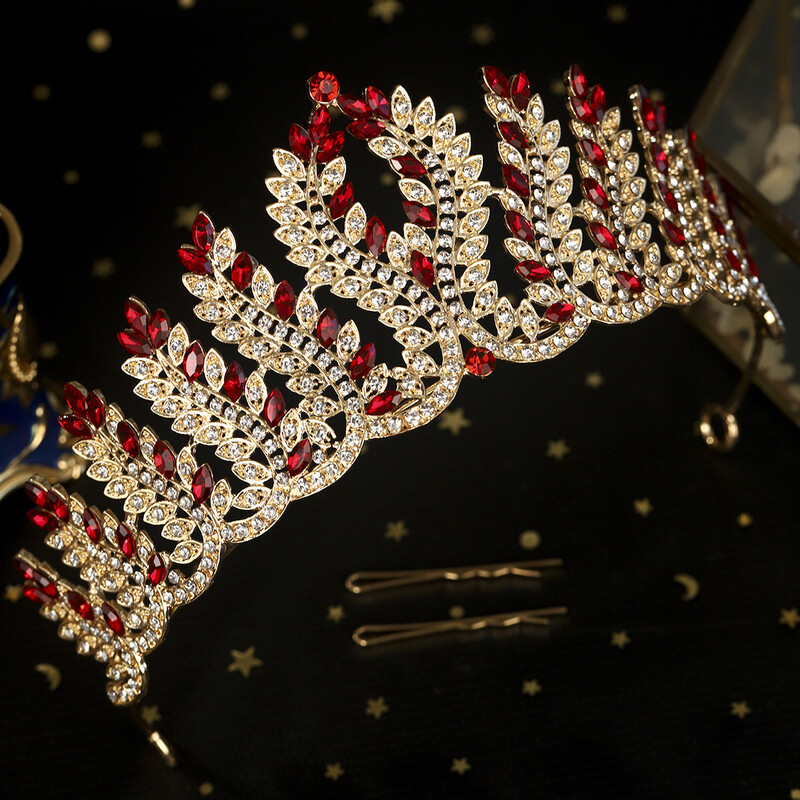 DIEZI Vintage barokk zöld vörös kristály tiara korona női lányparti királynő strassz korona karácsonyi hajruha kiegészítők