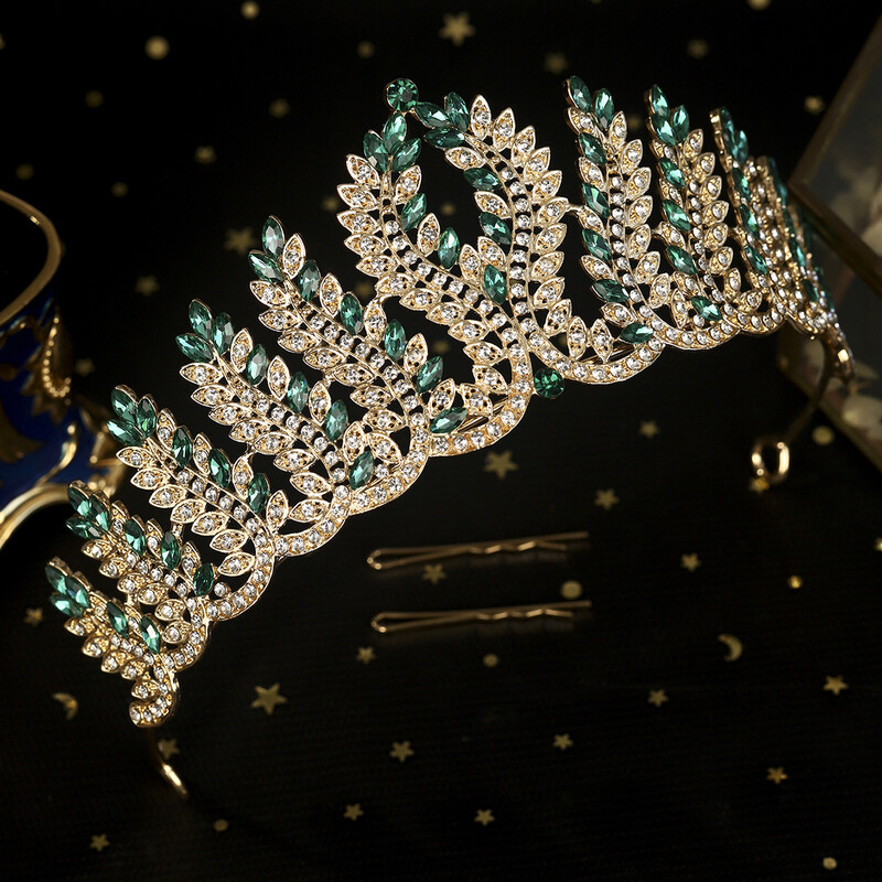 DIEZI Vintage barokk zöld vörös kristály tiara korona női lányparti királynő strassz korona karácsonyi hajruha kiegészítők