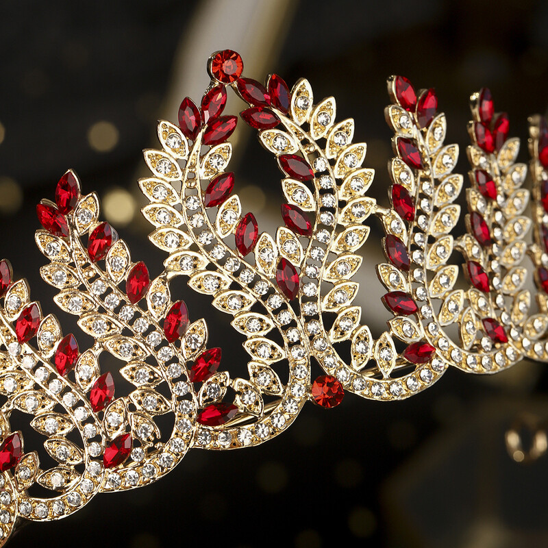 DIEZI Vintage barokk zöld vörös kristály tiara korona női lányparti királynő strassz korona karácsonyi hajruha kiegészítők