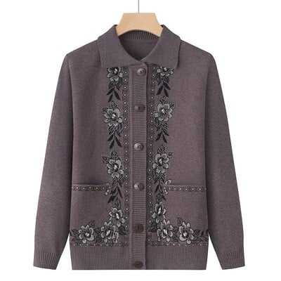 Tavaszi, őszi középkorú idős női pulóver Vékony kardigán dzsekik 2023 új alkalmi hosszú ujjú kabátok női kötött pulóver