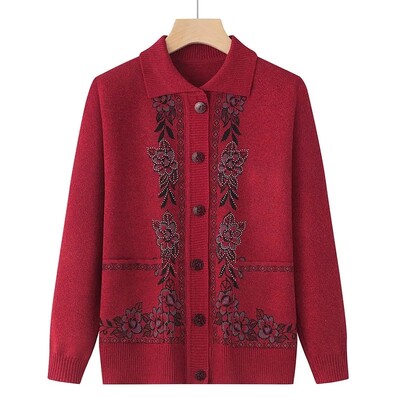 Tavaszi, őszi középkorú idős női pulóver Vékony kardigán dzsekik 2023 új alkalmi hosszú ujjú kabátok női kötött pulóver