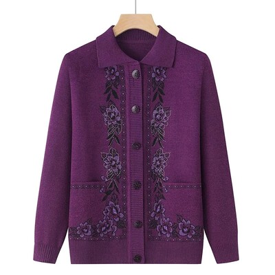 Tavaszi, őszi középkorú idős női pulóver Vékony kardigán dzsekik 2023 új alkalmi hosszú ujjú kabátok női kötött pulóver