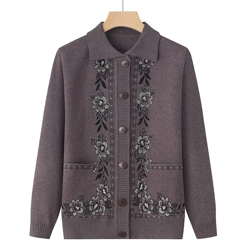 Tavaszi, őszi középkorú idős női pulóver Vékony kardigán dzsekik 2023 új alkalmi hosszú ujjú kabátok női kötött pulóver