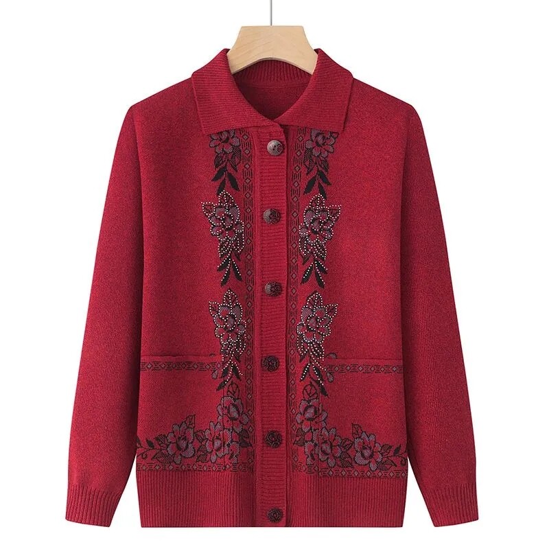 Tavaszi, őszi középkorú idős női pulóver Vékony kardigán dzsekik 2023 új alkalmi hosszú ujjú kabátok női kötött pulóver