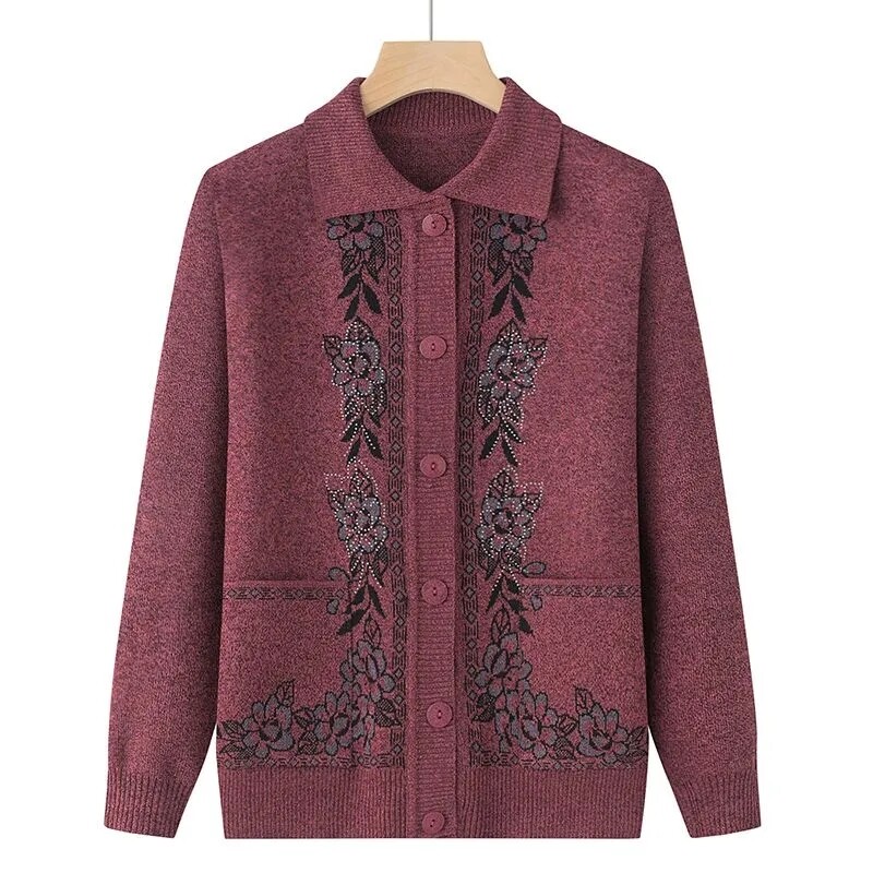 Tavaszi, őszi középkorú idős női pulóver Vékony kardigán dzsekik 2023 új alkalmi hosszú ujjú kabátok női kötött pulóver