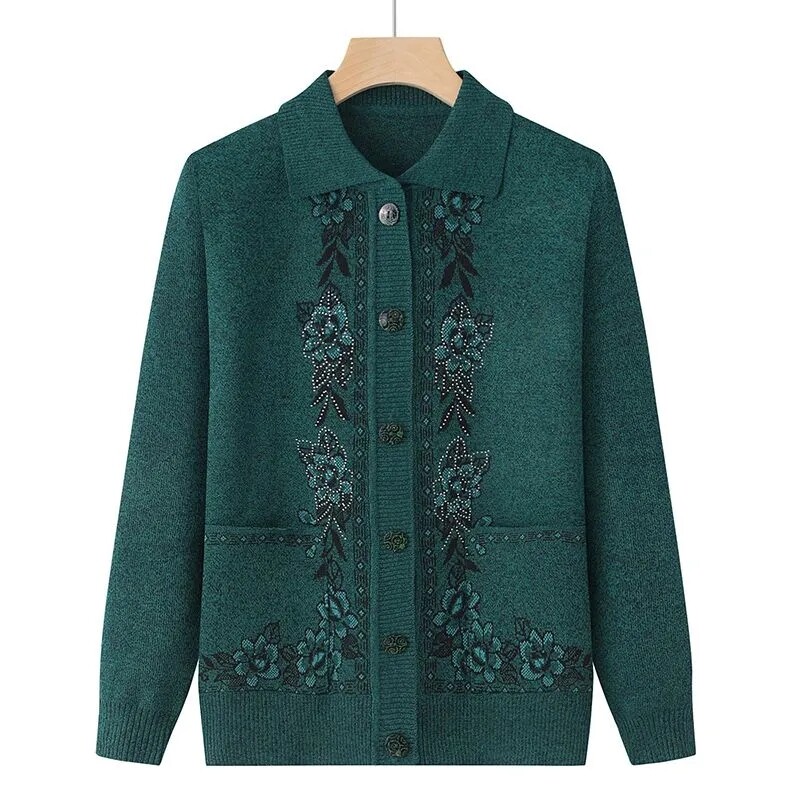 Tavaszi, őszi középkorú idős női pulóver Vékony kardigán dzsekik 2023 új alkalmi hosszú ujjú kabátok női kötött pulóver