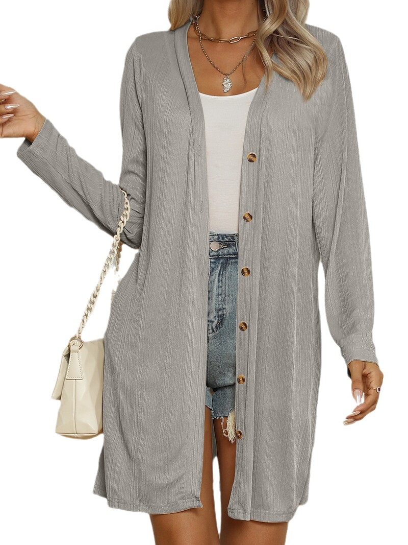 Őszi és téli hosszú, fehér kardigán női pulóver 2023 divatos, egysoros, bő szabású gombos, egyszínű alkalmi kabát