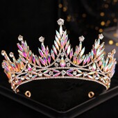 DIEZI 8 Colors Elegant Purple AB Full Crystal Tiara Crown Moterų Merginų Vakarėliui Vestuvių Kalnų krištolo karūna plaukų suknelių priedai