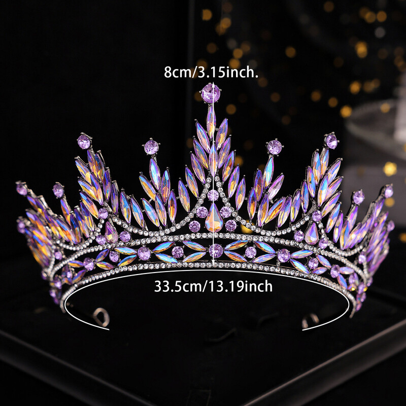 DIEZI 8 Colors Elegant Purple AB Full Crystal Tiara Crown Moterų Merginų Vakarėliui Vestuvių Kalnų krištolo karūna plaukų suknelių priedai