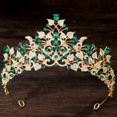 DIEZI Baroque Green Red Crystal Tiara Crown For Women Girls Party Wedding Elegant Queen Rhinestone Crown Аксесоари за коса