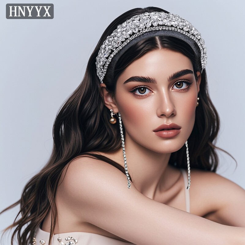 HNYYX Bentita de cristal Boho Captusita Accesorii pentru par cu strasuri stralucitoare Bentita de mireasa in stil baroc Accesorii pentru par pentru nunta A238