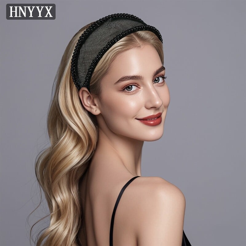 HNYYX Pearl minimalistiniai plaukų aksesuarai juodi tinkliniai kasdieniai galvos apdangalai moterims ir merginoms vakarėlio galvos juosta Vestuviniai papuošalai Tiara A264