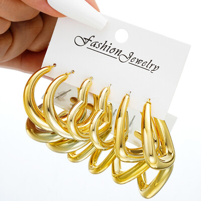 Set de cercei cu cerc cu picătură de apă, placat cu aur, 6 bucăți, pentru femei, bijuterii minimaliste europene și americane, cercei cu picătură netedă