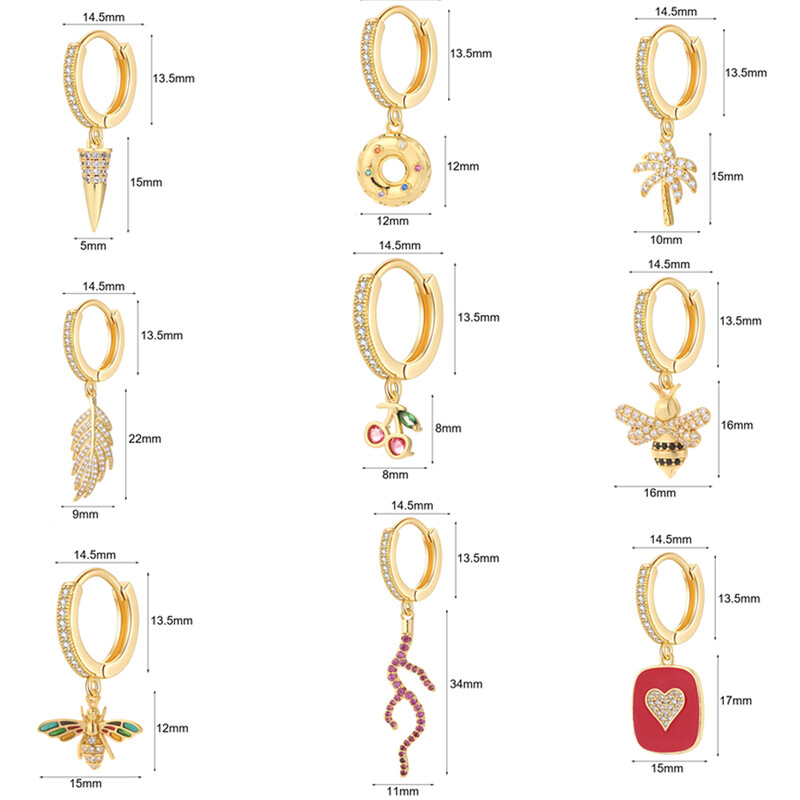 Aranyos állati kutya pillangó koreai karika fülbevaló női szív virág arany színű új méh cseresznye fülbevaló női kiváló minőségű