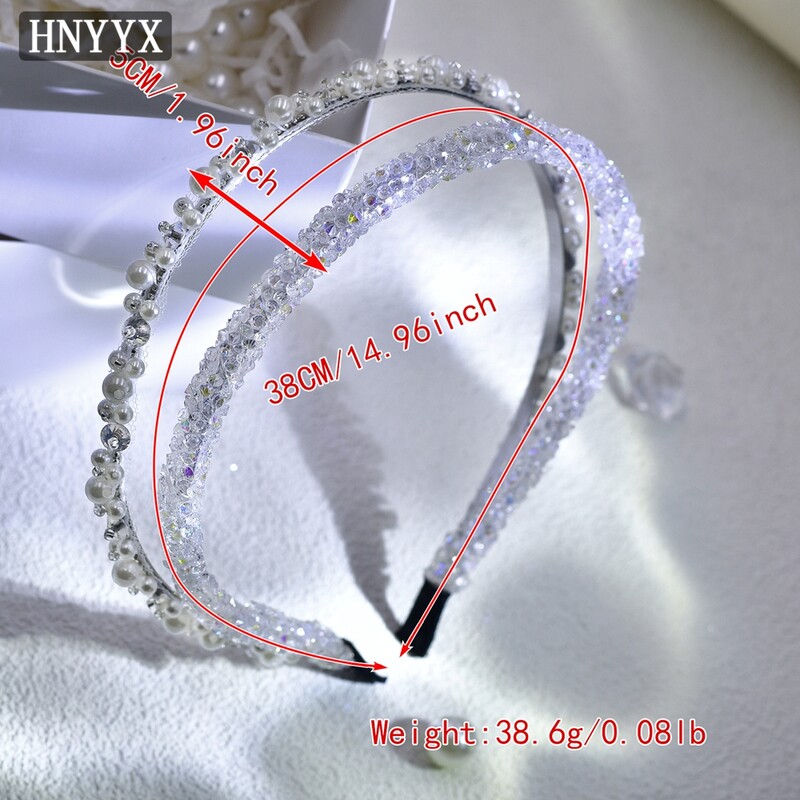 HNYYX siaurų perlų galvos juostelė moterims Blizganti dviguba plaukų juosta vakarėliui Kalnų krištolas galvos apdangalai Moteriški madingi plaukų lankeliai A06