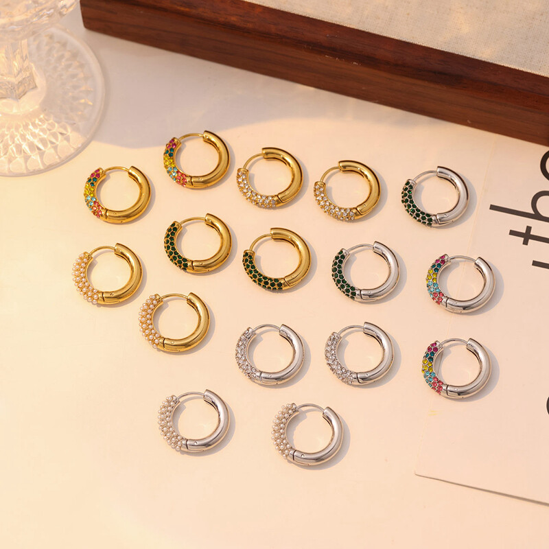 Nerūsējošā tērauda apzeltīti auskari sievietēm Modes apļveida ar dimantiem stīpas auskari banketu ballītes dāvanas