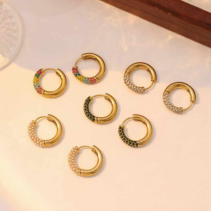 Nerūsējošā tērauda apzeltīti auskari sievietēm Modes apļveida ar dimantiem stīpas auskari banketu ballītes dāvanas