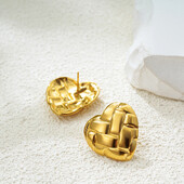 Cercei aurii din oțel inoxidabil cu țesătură în formă de inimă la modă pentru cercei cu șuruburi vintage franceze pentru femei Bijuterii noi