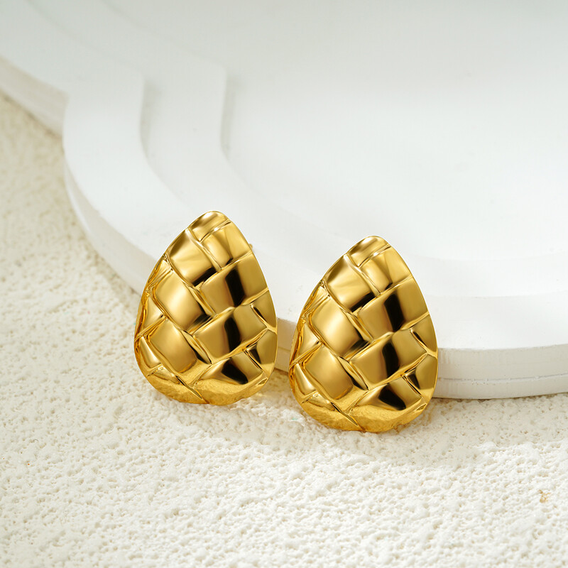 Cercei aurii din oțel inoxidabil cu țesătură în formă de inimă la modă pentru cercei cu șuruburi vintage franceze pentru femei Bijuterii noi