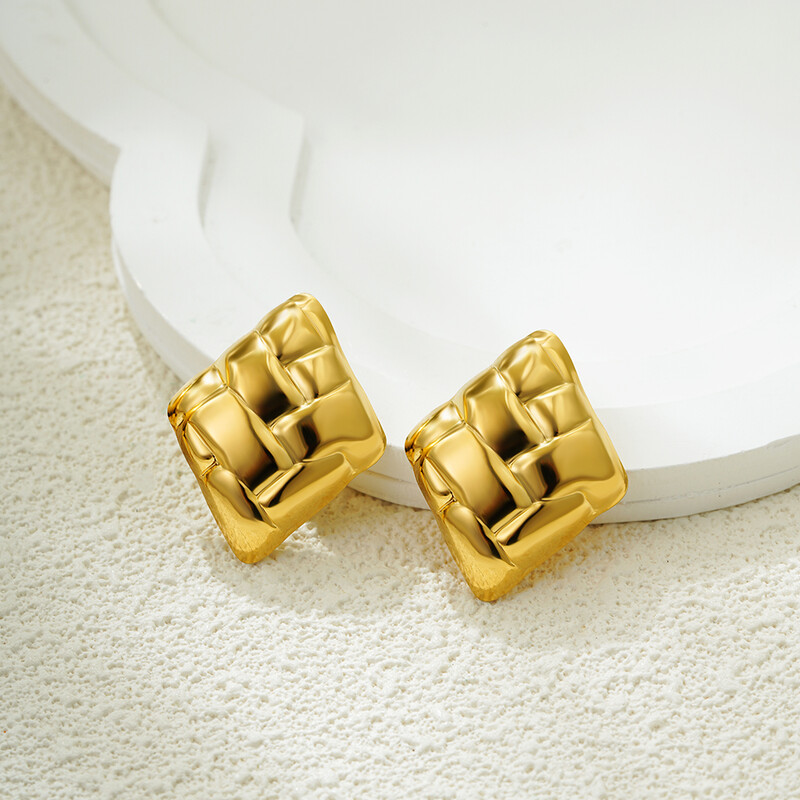 Cercei aurii din oțel inoxidabil cu țesătură în formă de inimă la modă pentru cercei cu șuruburi vintage franceze pentru femei Bijuterii noi