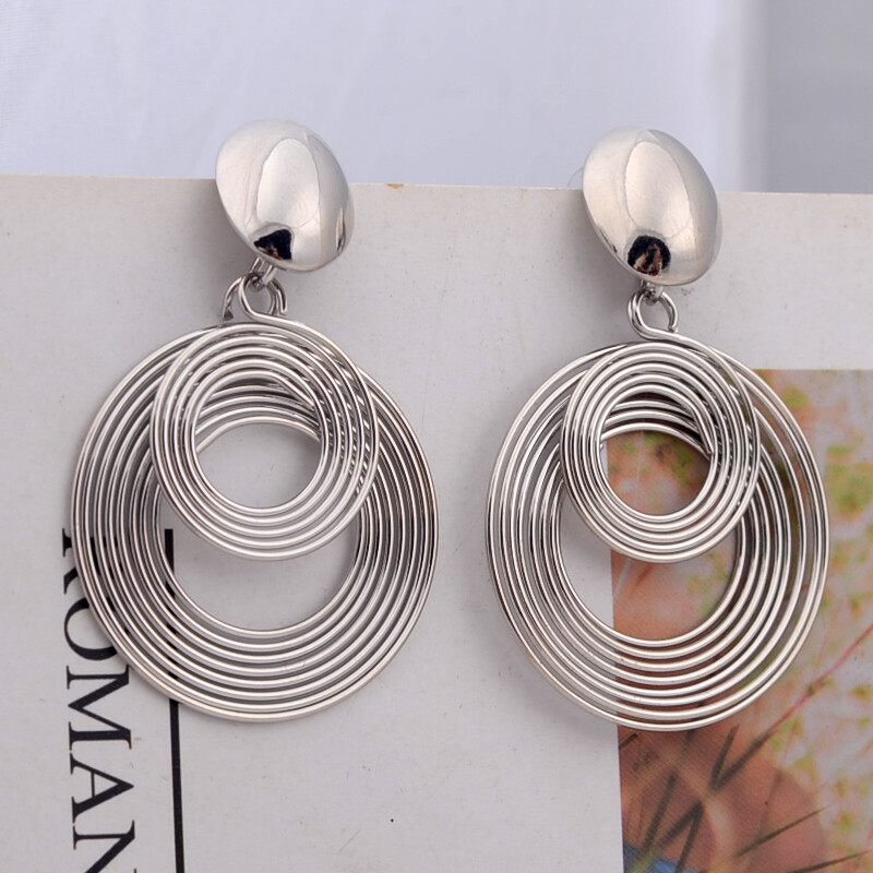 Cercei rotunzi mari la modă pentru femei, auriu, argintiu, cu geometrie de metal, cercei cu picătură, bijuterii simple europene