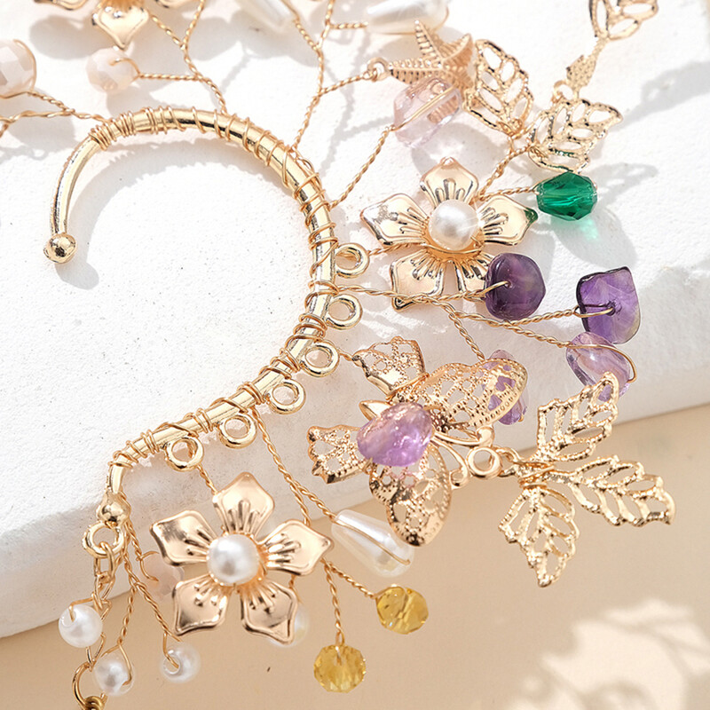 1 buc. Manșetă șic pentru urechi, frunze baroc, agrafe pentru cercei cu zână pentru femei, fete, bijuterii, mărgele, țesuturi