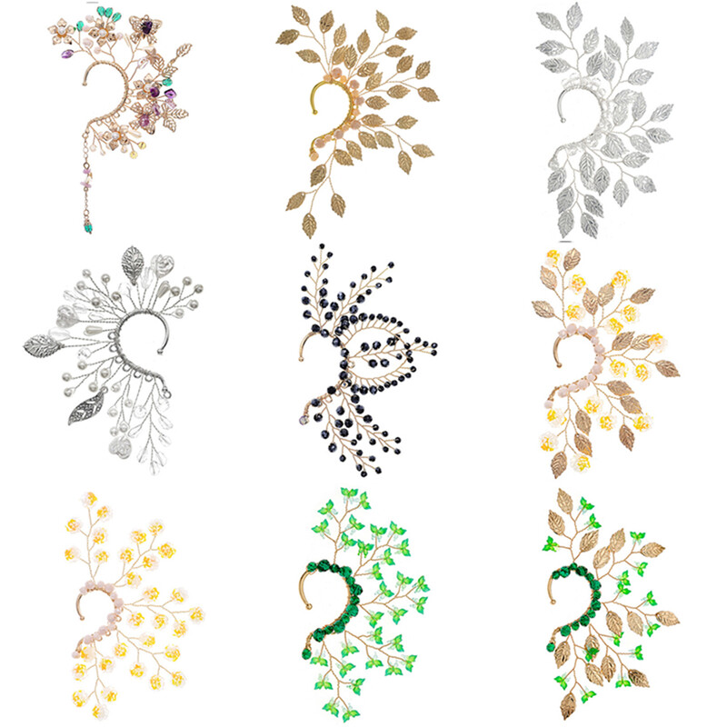 1 buc. Manșetă șic pentru urechi, frunze baroc, agrafe pentru cercei cu zână pentru femei, fete, bijuterii, mărgele, țesuturi