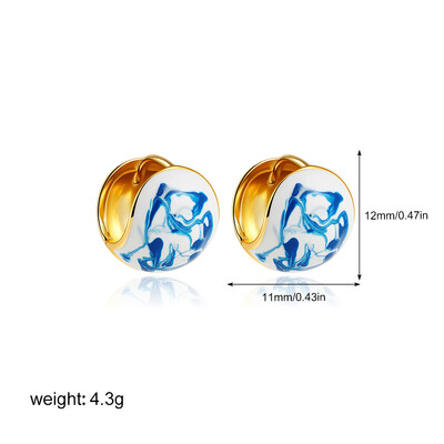 Cercei eleganti, alb, albastru, din porțelan, email gros, cu ureche, cercei, pentru femei, din oțel inoxidabil, placat cu aur, în formă de U, bijuterii pentru cercei.