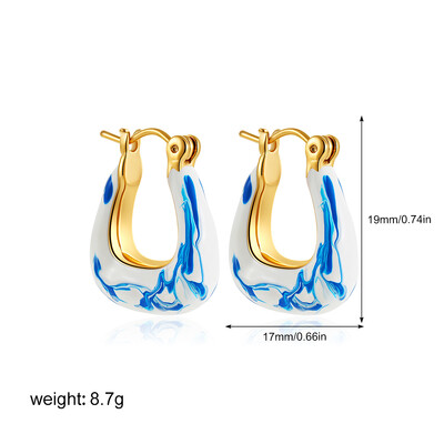 Cercei eleganti, alb, albastru, din porțelan, email gros, cu ureche, cercei, pentru femei, din oțel inoxidabil, placat cu aur, în formă de U, bijuterii pentru cercei.