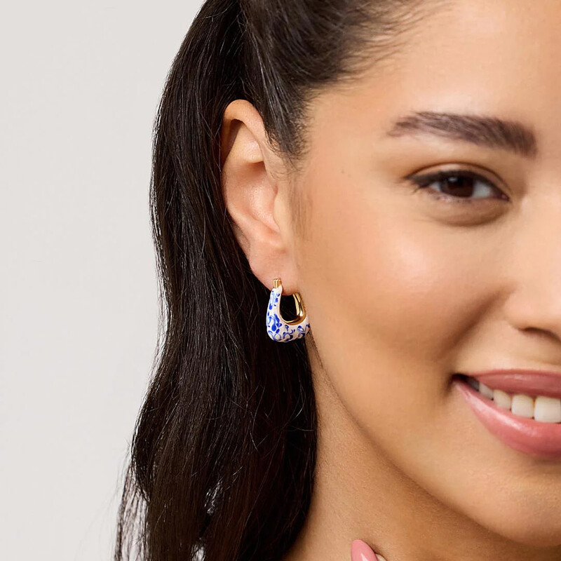 Cercei eleganti, alb, albastru, din porțelan, email gros, cu ureche, cercei, pentru femei, din oțel inoxidabil, placat cu aur, în formă de U, bijuterii pentru cercei.
