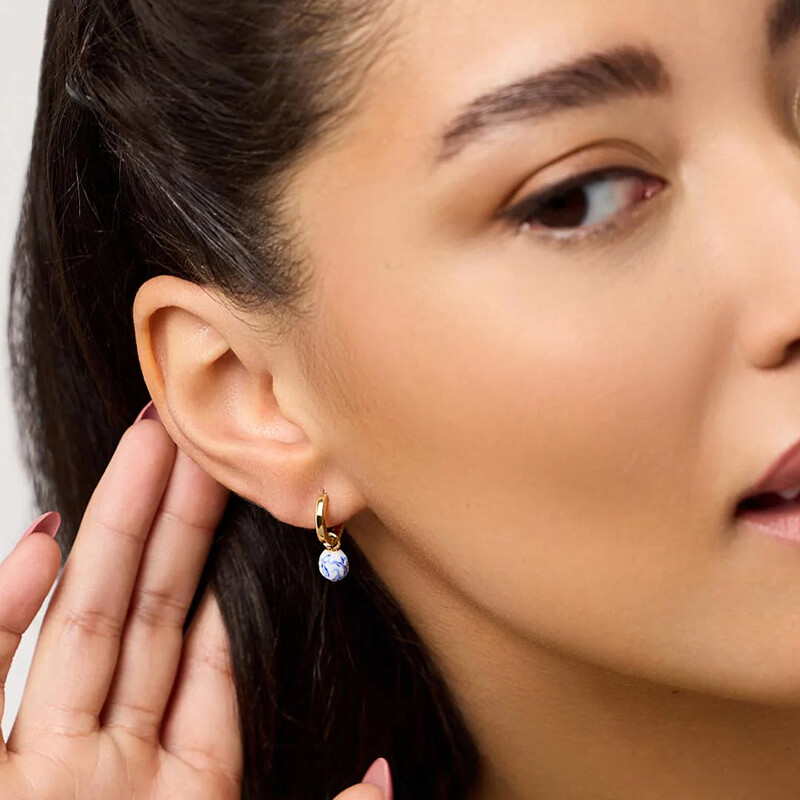 Cercei eleganti, alb, albastru, din porțelan, email gros, cu ureche, cercei, pentru femei, din oțel inoxidabil, placat cu aur, în formă de U, bijuterii pentru cercei.